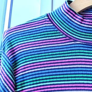 ALIA Petite Colourful, Mock Turtleneck. Rugby Stripe Trend! LP.